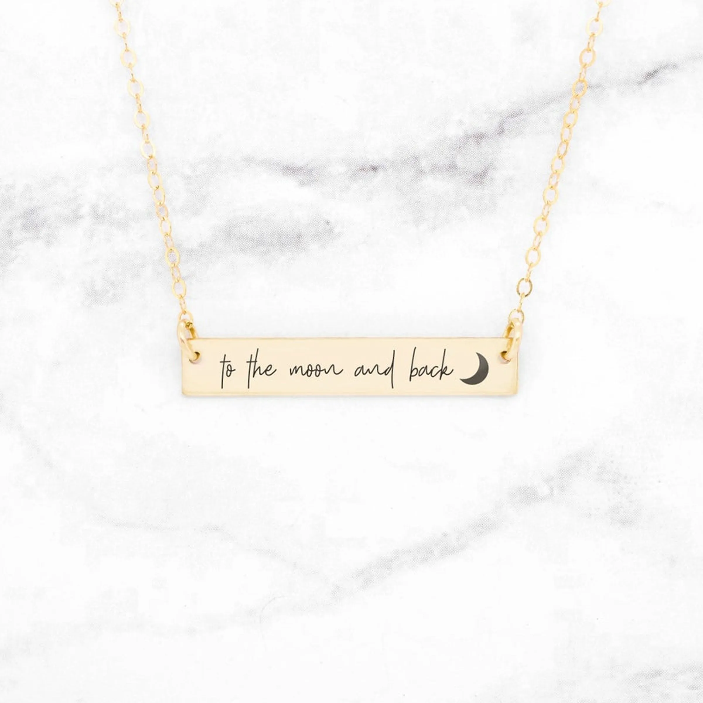 To The Moon And Back Necklace - Rose Gold Quote Bar Necklace