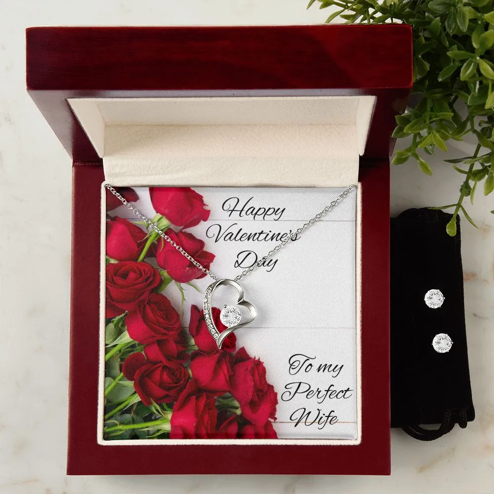 To Wife Valentine's Forever Heart Necklace & Cubic Zirconia Earring Set