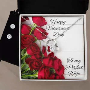 To Wife Valentine's Forever Heart Necklace & Cubic Zirconia Earring Set
