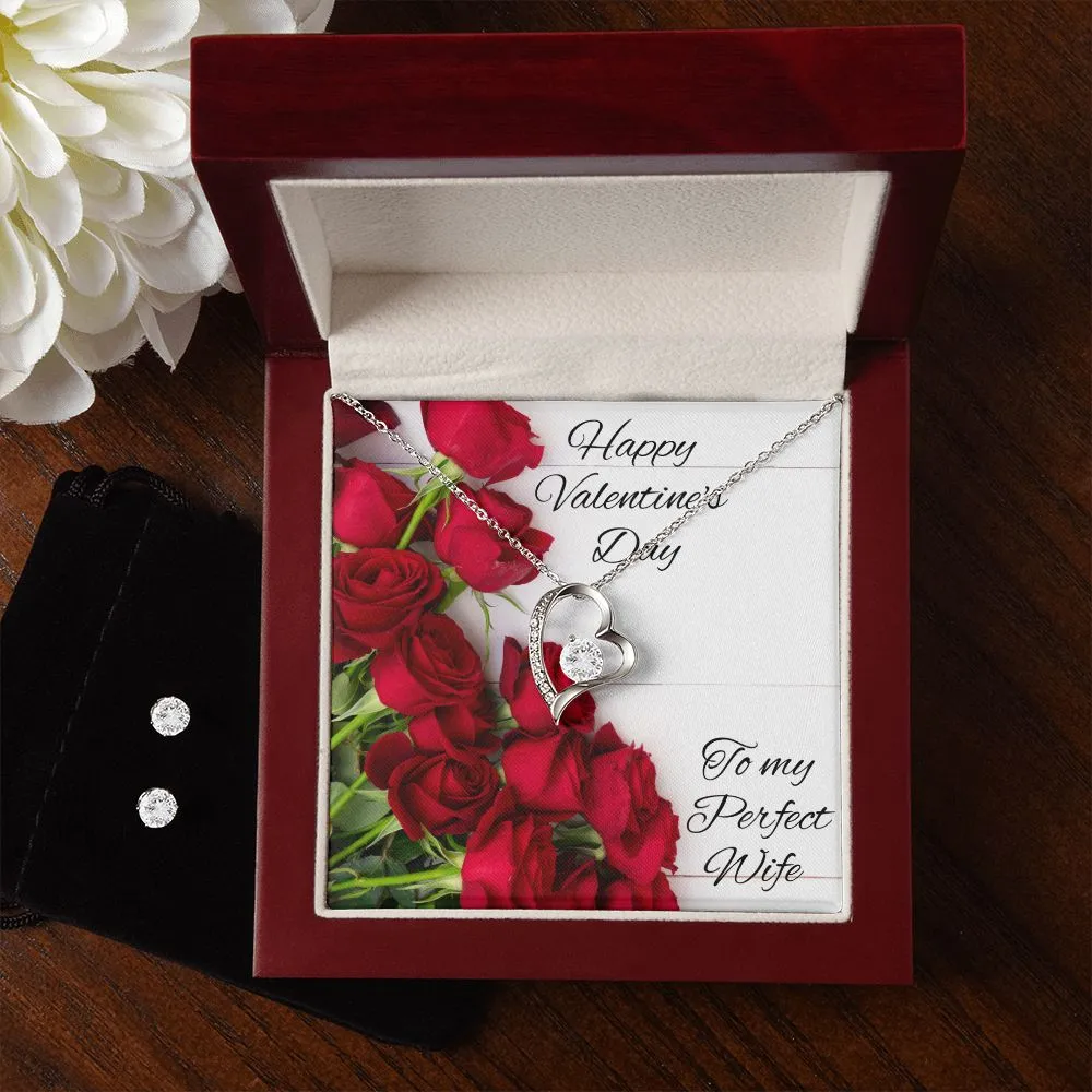 To Wife Valentine's Forever Heart Necklace & Cubic Zirconia Earring Set