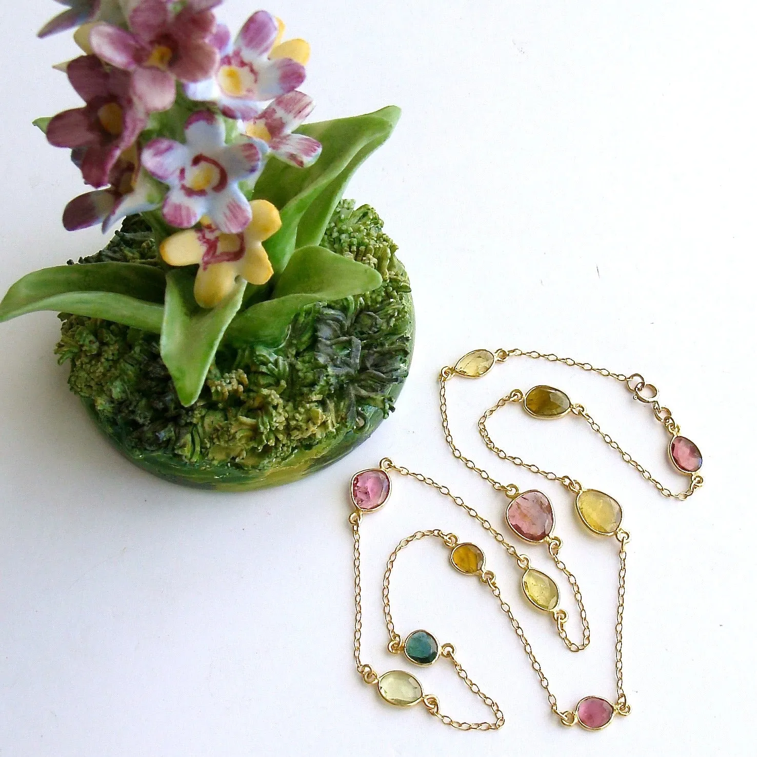 Tourmaline Slices Stations Necklace - Annica Necklace
