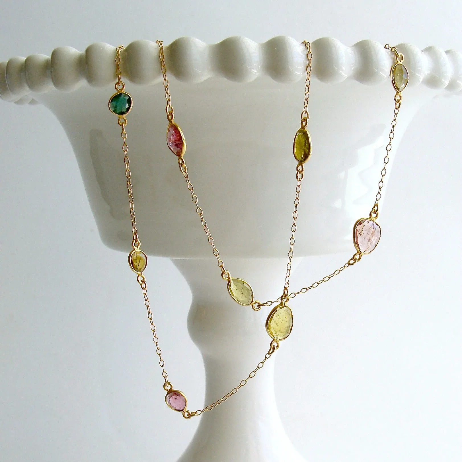 Tourmaline Slices Stations Necklace - Annica Necklace