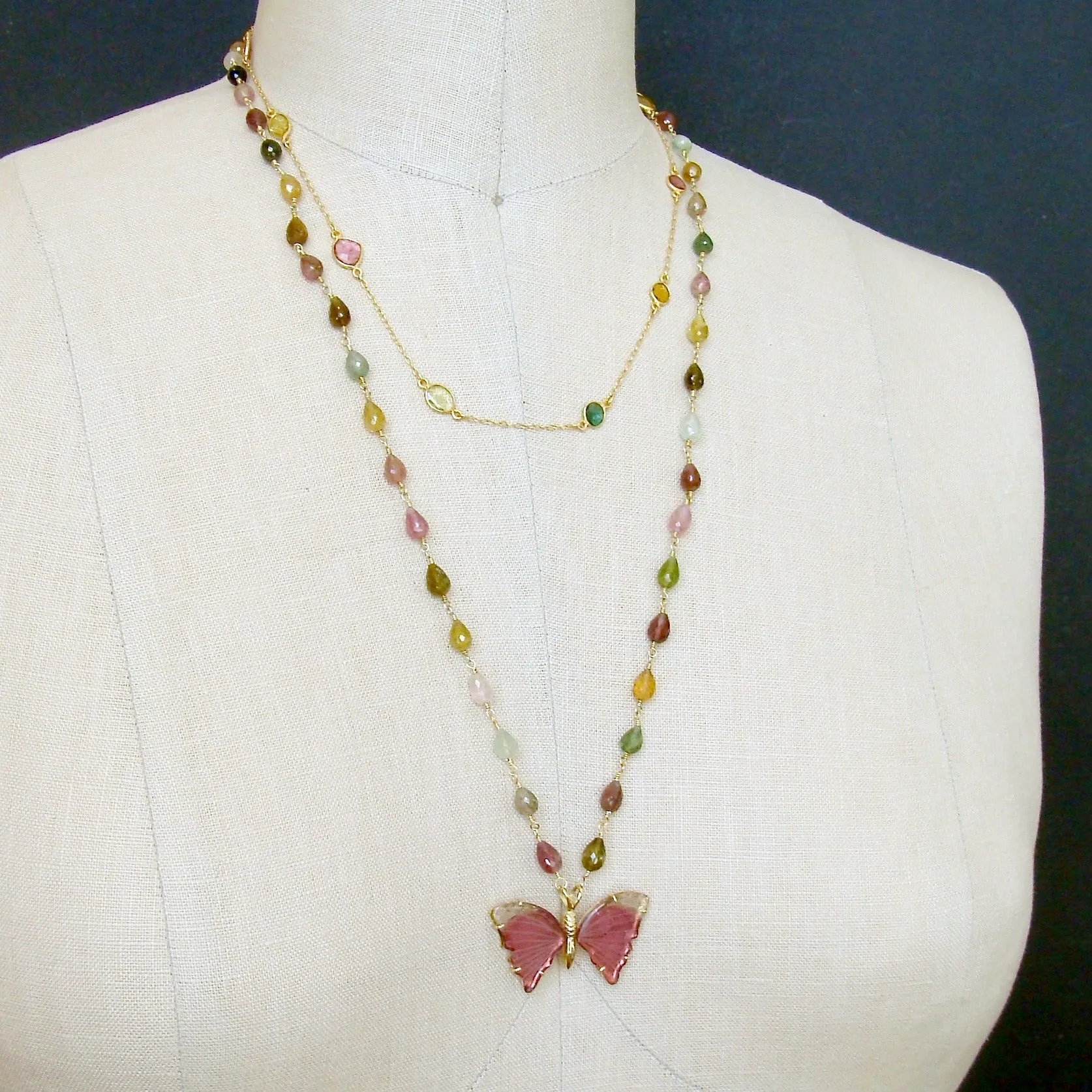 Tourmaline Slices Stations Necklace - Annica Necklace
