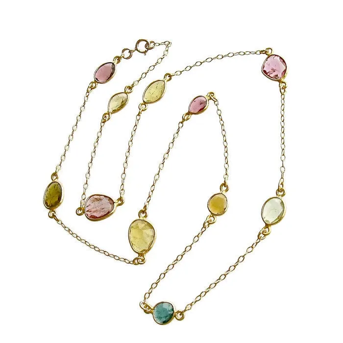 Tourmaline Slices Stations Necklace - Annica Necklace