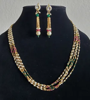Traditional layer Pearl Necklace Set With Gold Finish