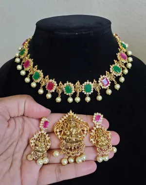 Traditional South Indian Style Necklace Set With Detachable Pendant