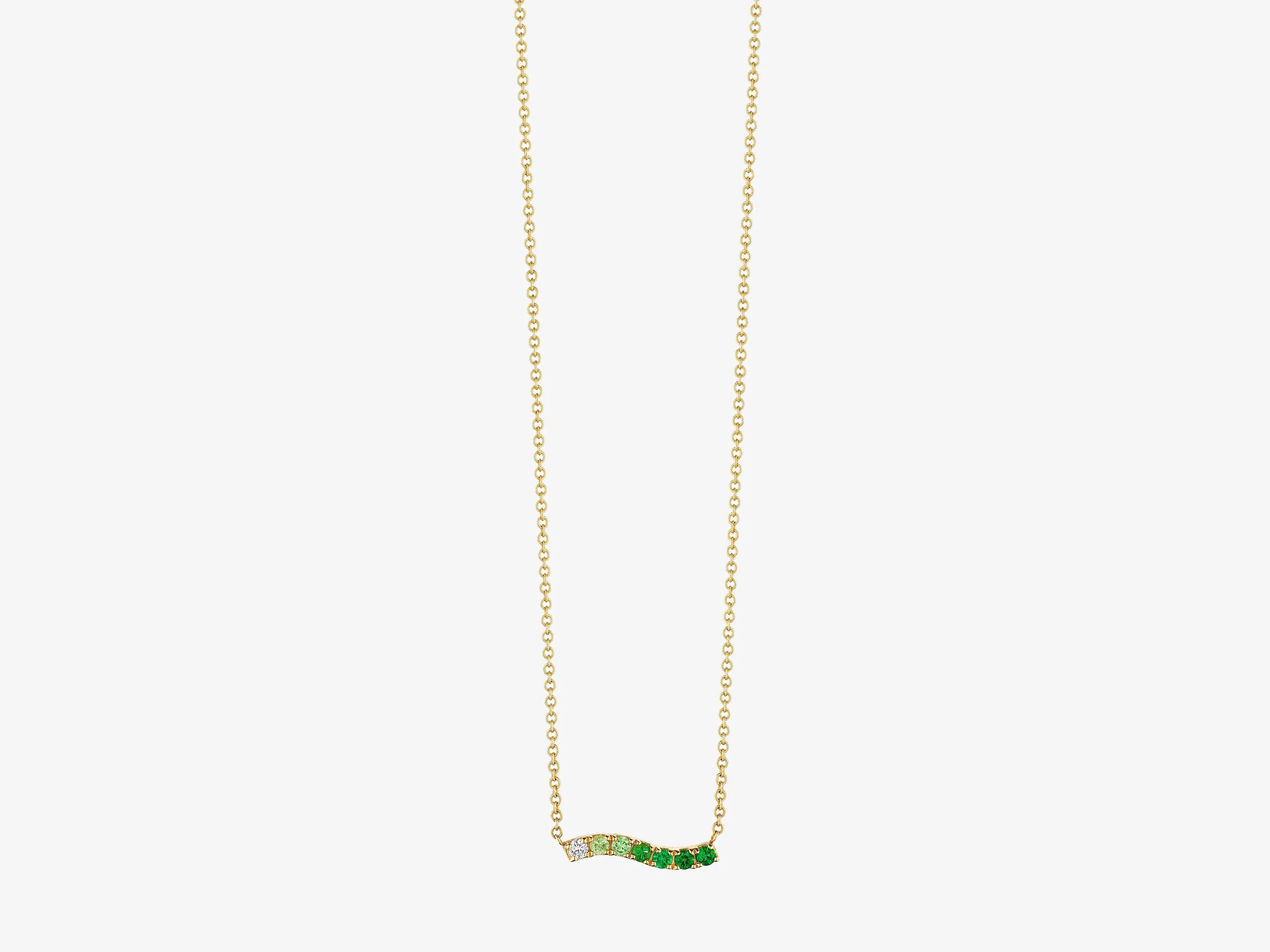 Tsavorite Ombre Wavy Horizontal Pendant Necklace