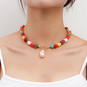 Turquoise & Pearl 18K Gold-Plated Toggle Pendant Necklace