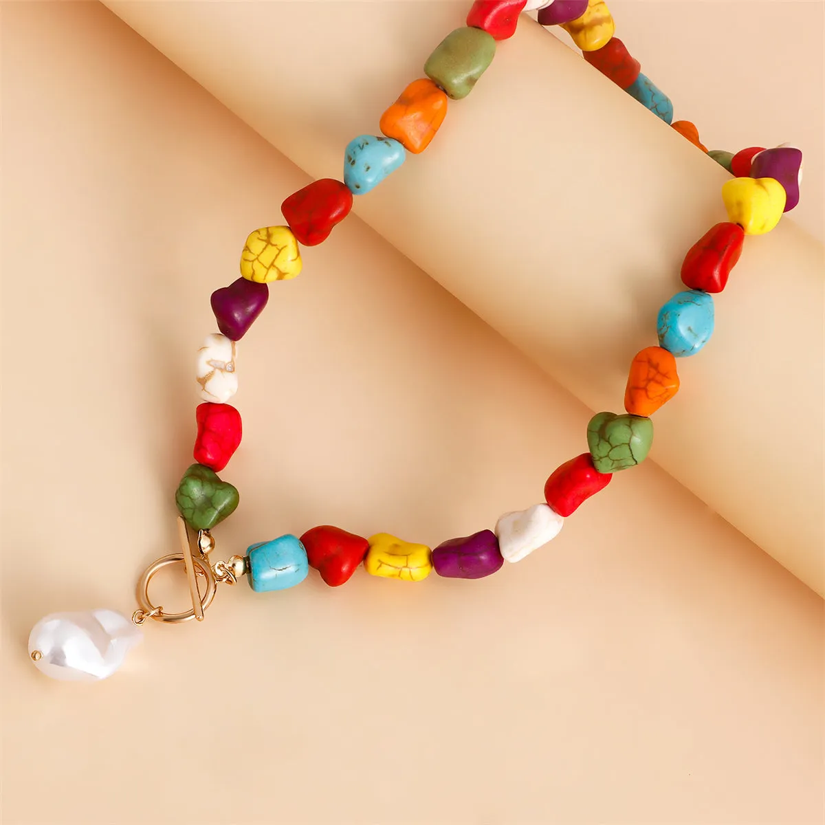 Turquoise & Pearl 18K Gold-Plated Toggle Pendant Necklace