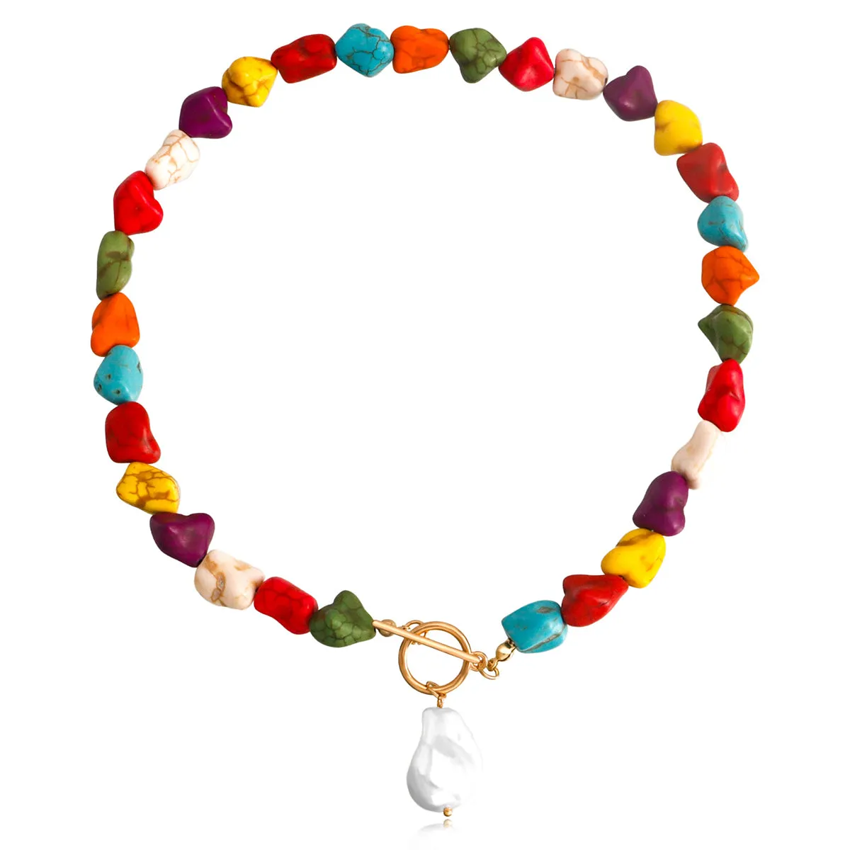 Turquoise & Pearl 18K Gold-Plated Toggle Pendant Necklace