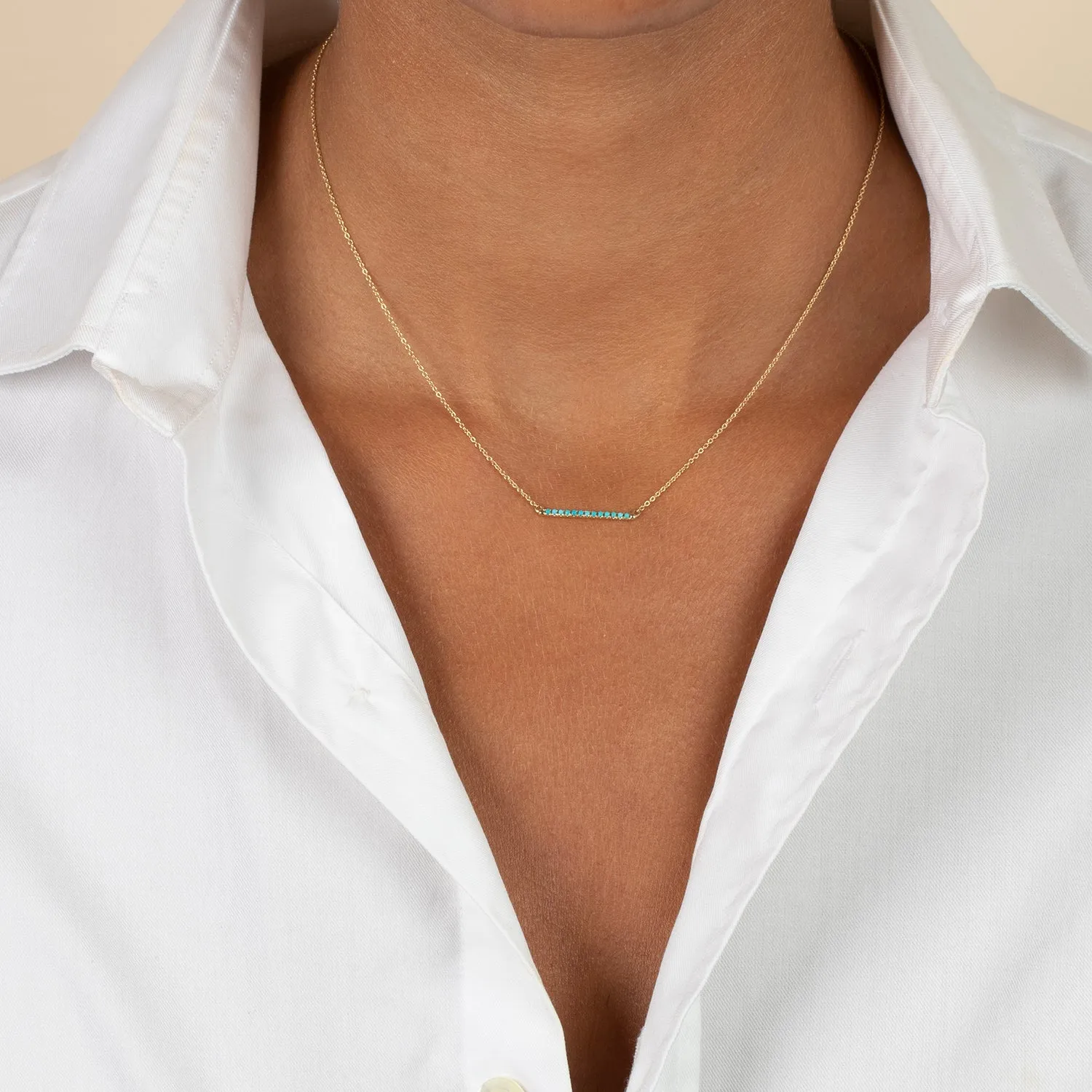 Turquoise Bar Pendant Necklace 14K