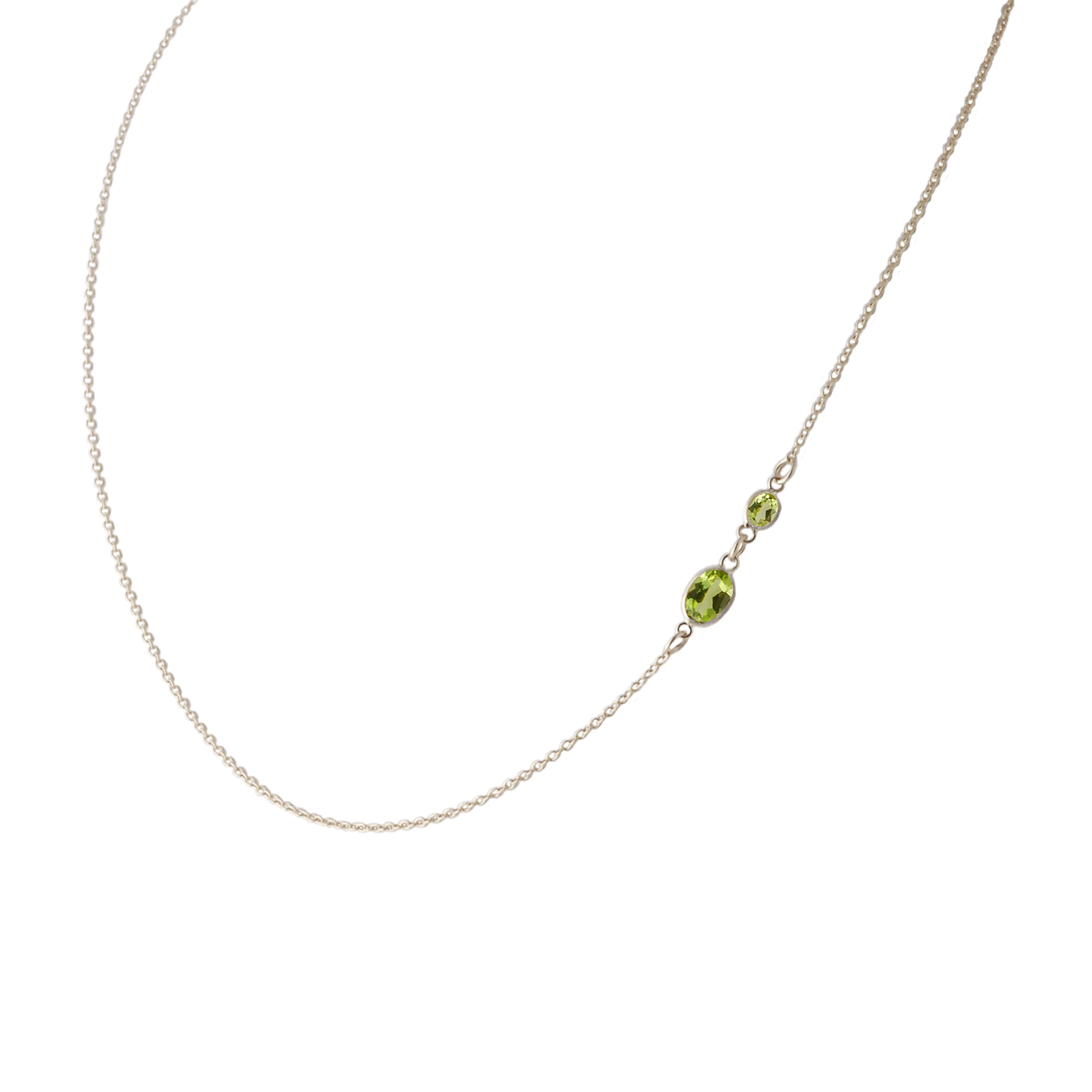 Two Stone Bezel Set Peridot Necklace