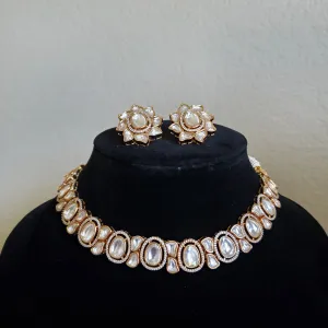 Uncut Kundan Necklace Set With Rose Gold Plating