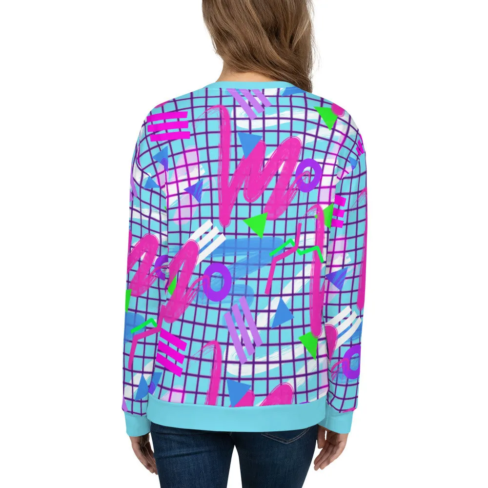 Unisex Sweatshirt, Memphis Vaporwave Squiggles