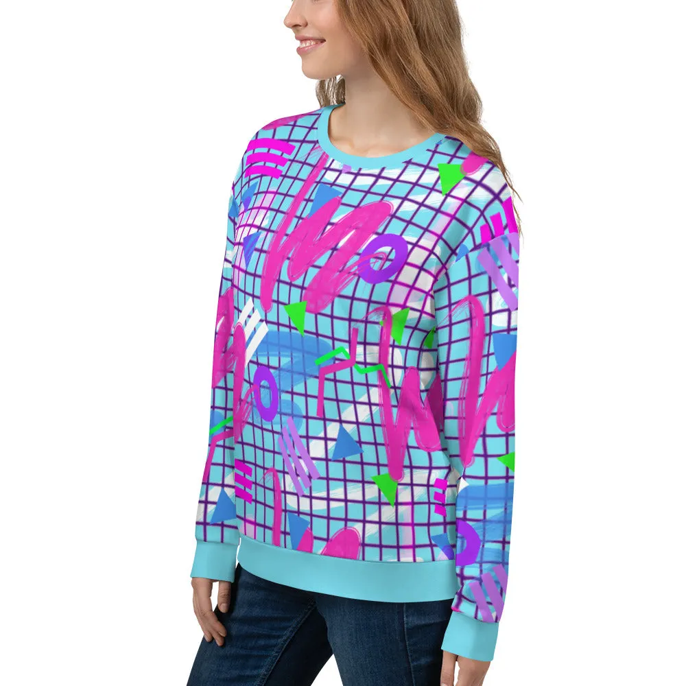 Unisex Sweatshirt, Memphis Vaporwave Squiggles