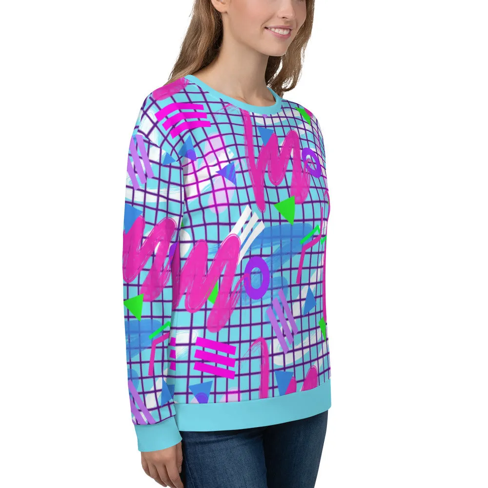 Unisex Sweatshirt, Memphis Vaporwave Squiggles