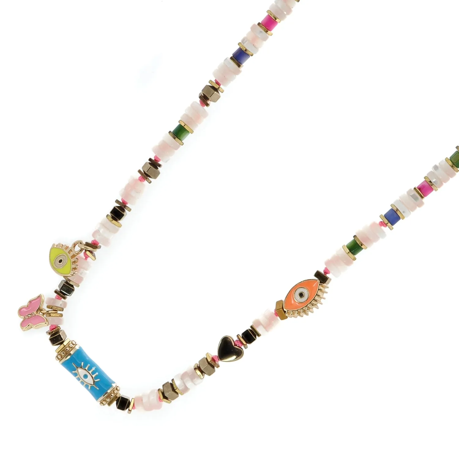 Vibrant Life Pearl Necklace with Evil Eye & Butterfly Charms
