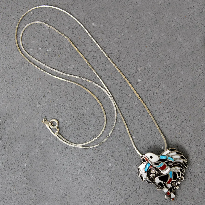 Vibrant Zuni Eagle Dancer Pendant/Brooch Signed Lucio