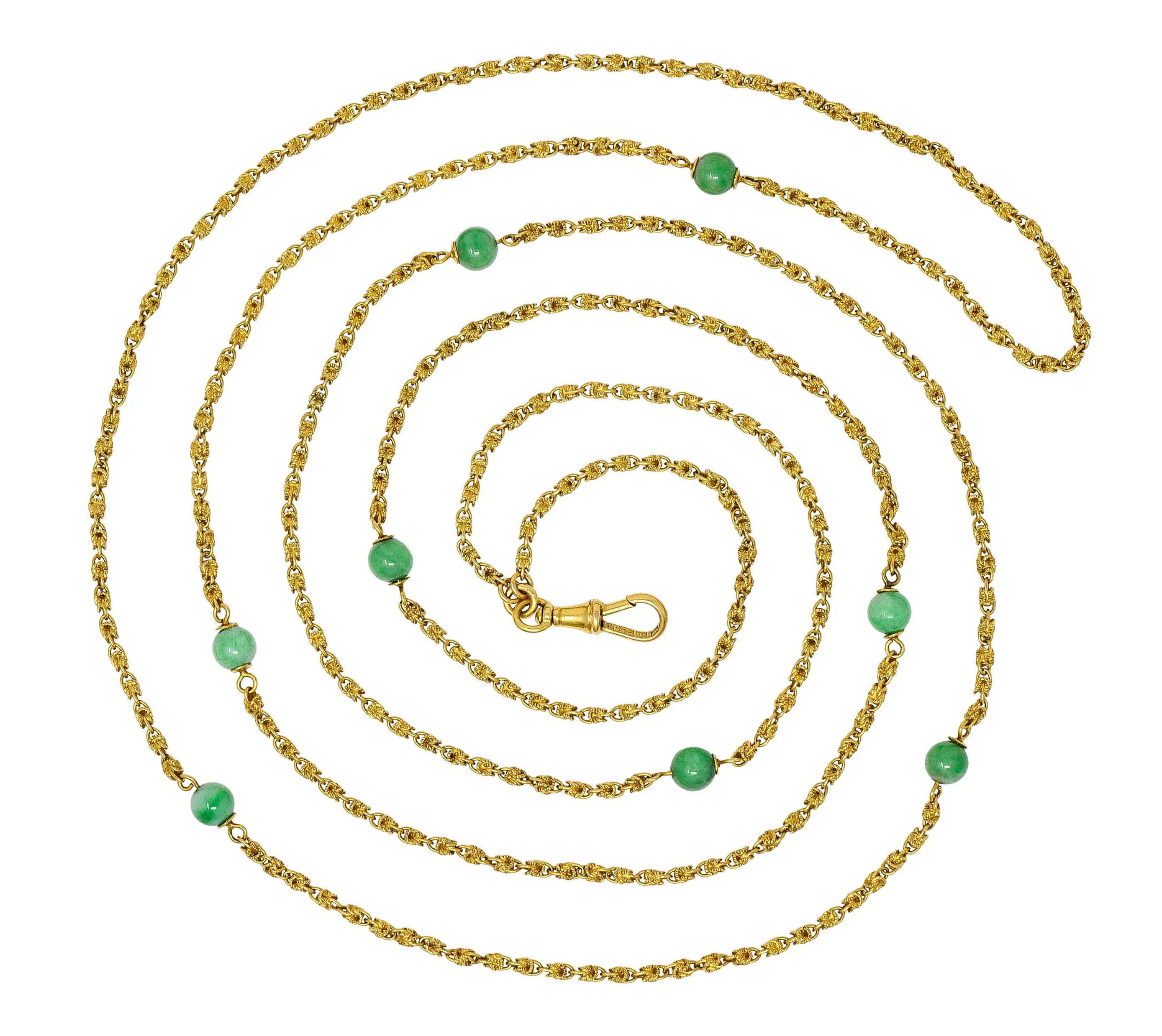 Victorian Jade 20 Karat Gold Long Chain Station Necklace