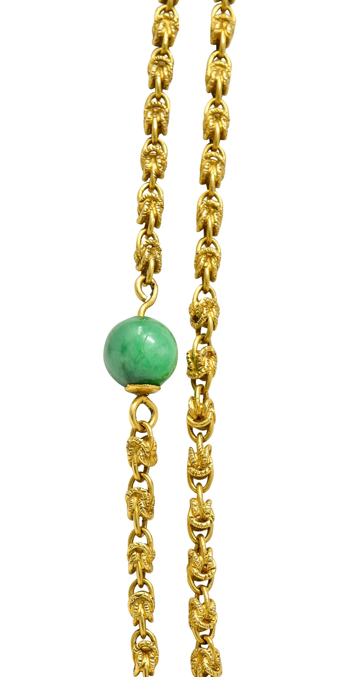 Victorian Jade 20 Karat Gold Long Chain Station Necklace
