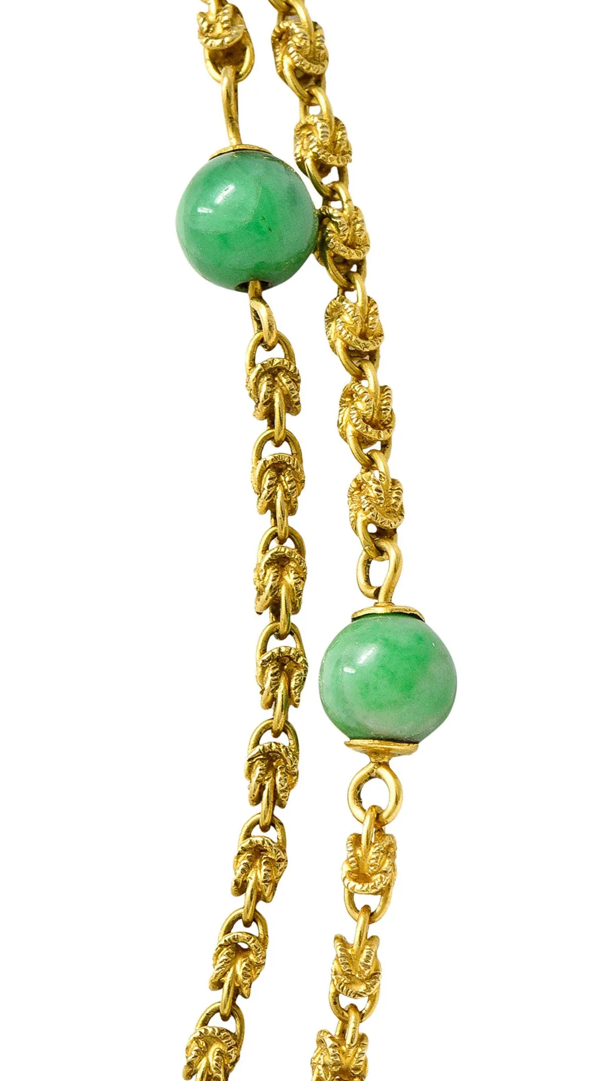 Victorian Jade 20 Karat Gold Long Chain Station Necklace