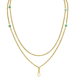 Victorian Jade 20 Karat Gold Long Chain Station Necklace