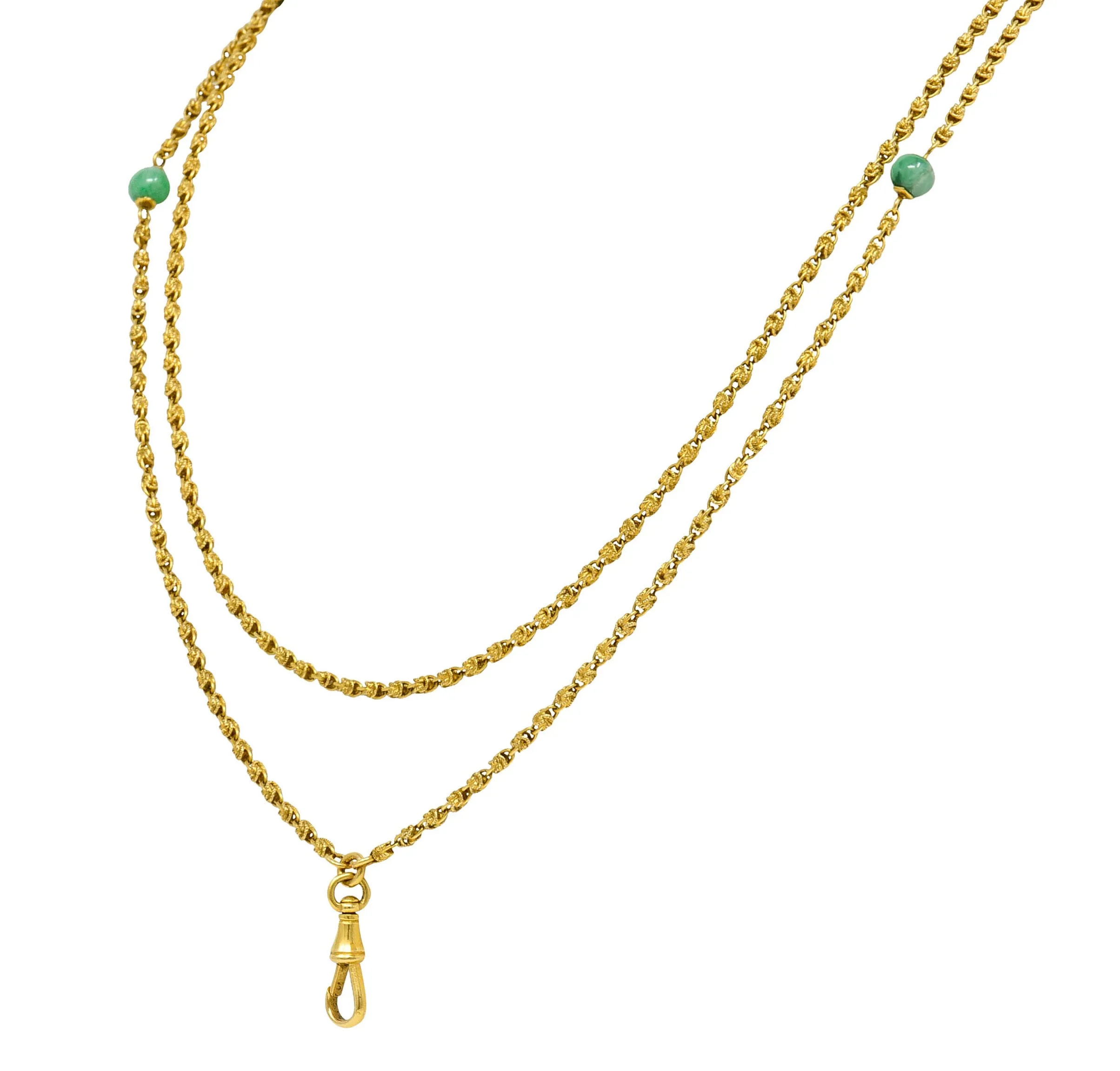 Victorian Jade 20 Karat Gold Long Chain Station Necklace