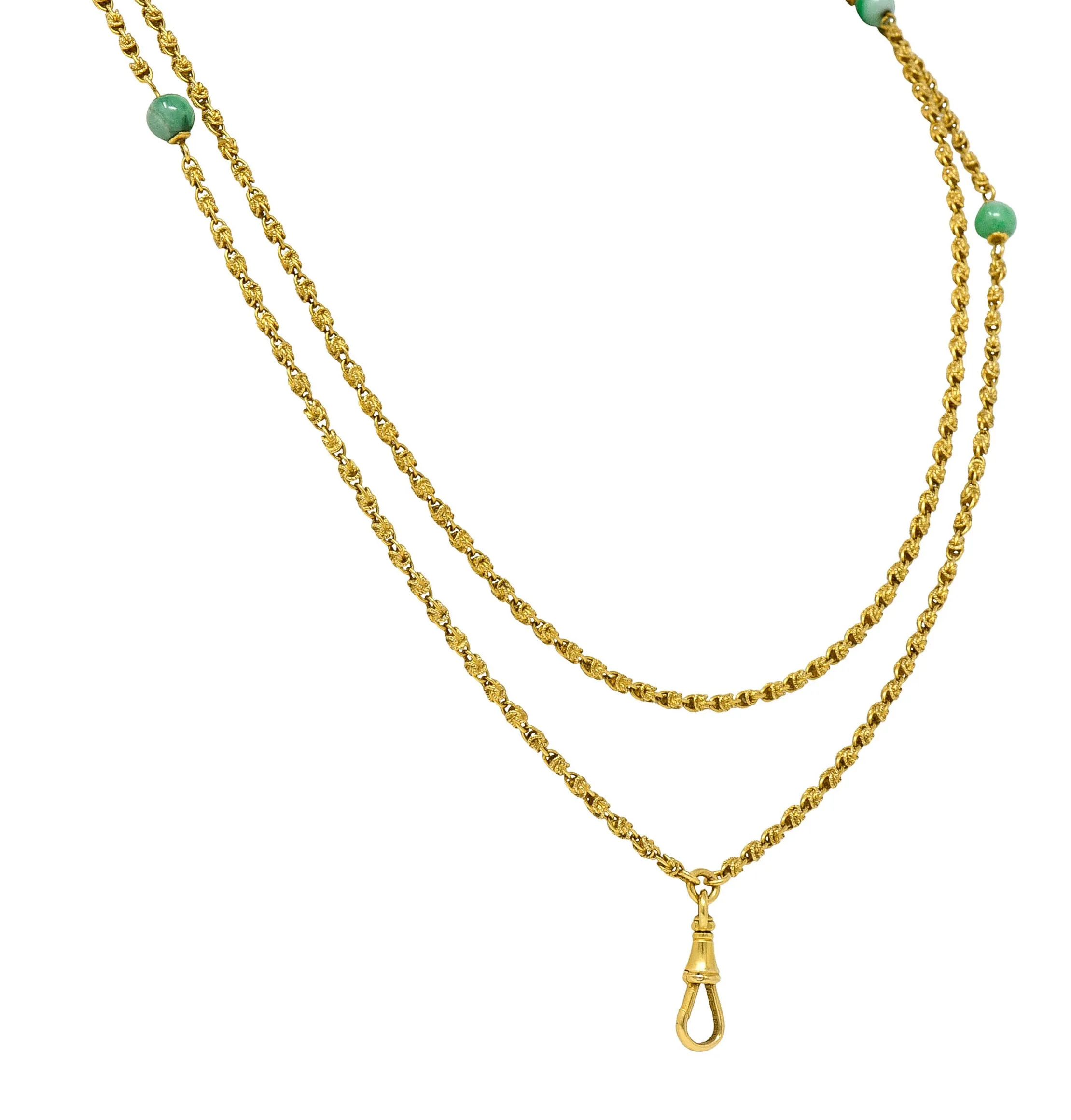 Victorian Jade 20 Karat Gold Long Chain Station Necklace