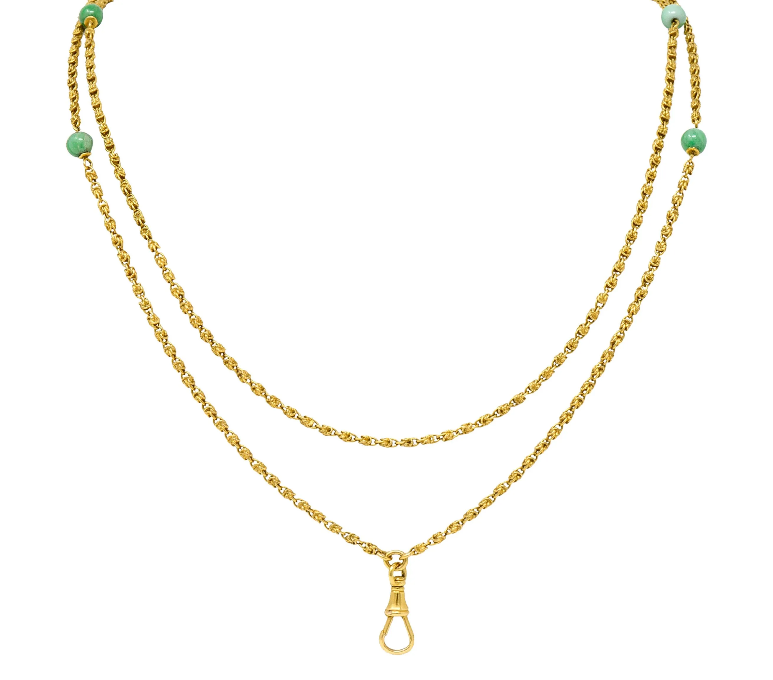 Victorian Jade 20 Karat Gold Long Chain Station Necklace