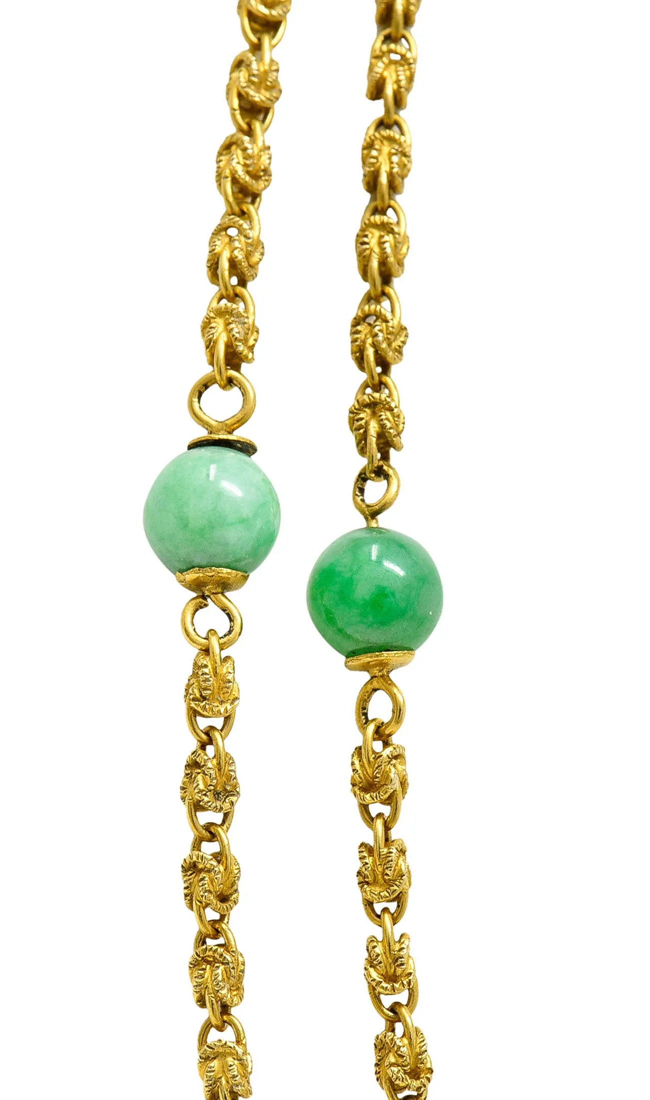 Victorian Jade 20 Karat Gold Long Chain Station Necklace