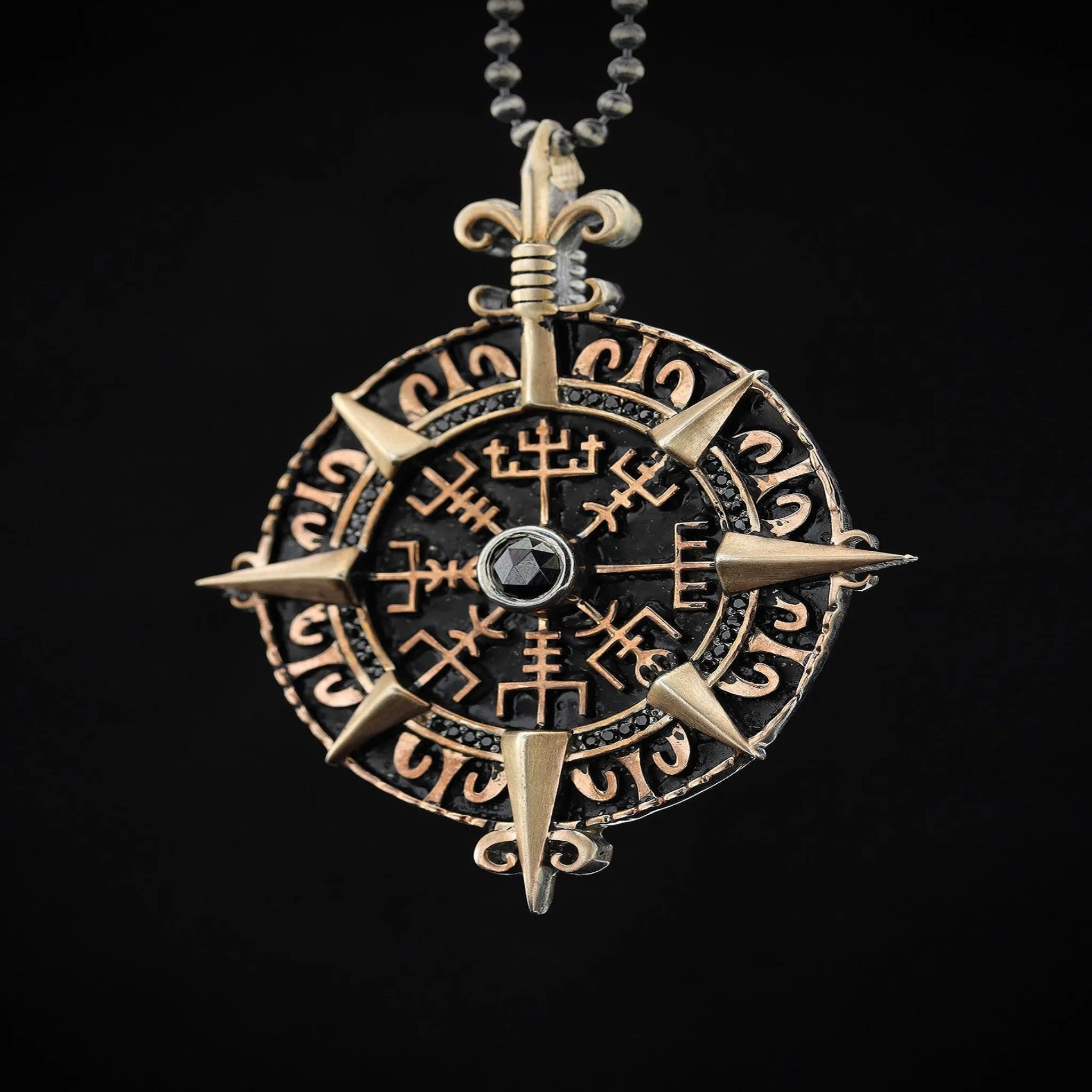 Viking Compass Necklace in Sterling Silver, Men's Necklace