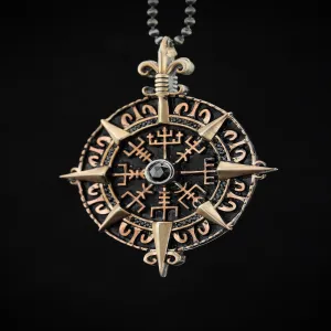 Viking Compass Necklace in Sterling Silver, Men's Necklace