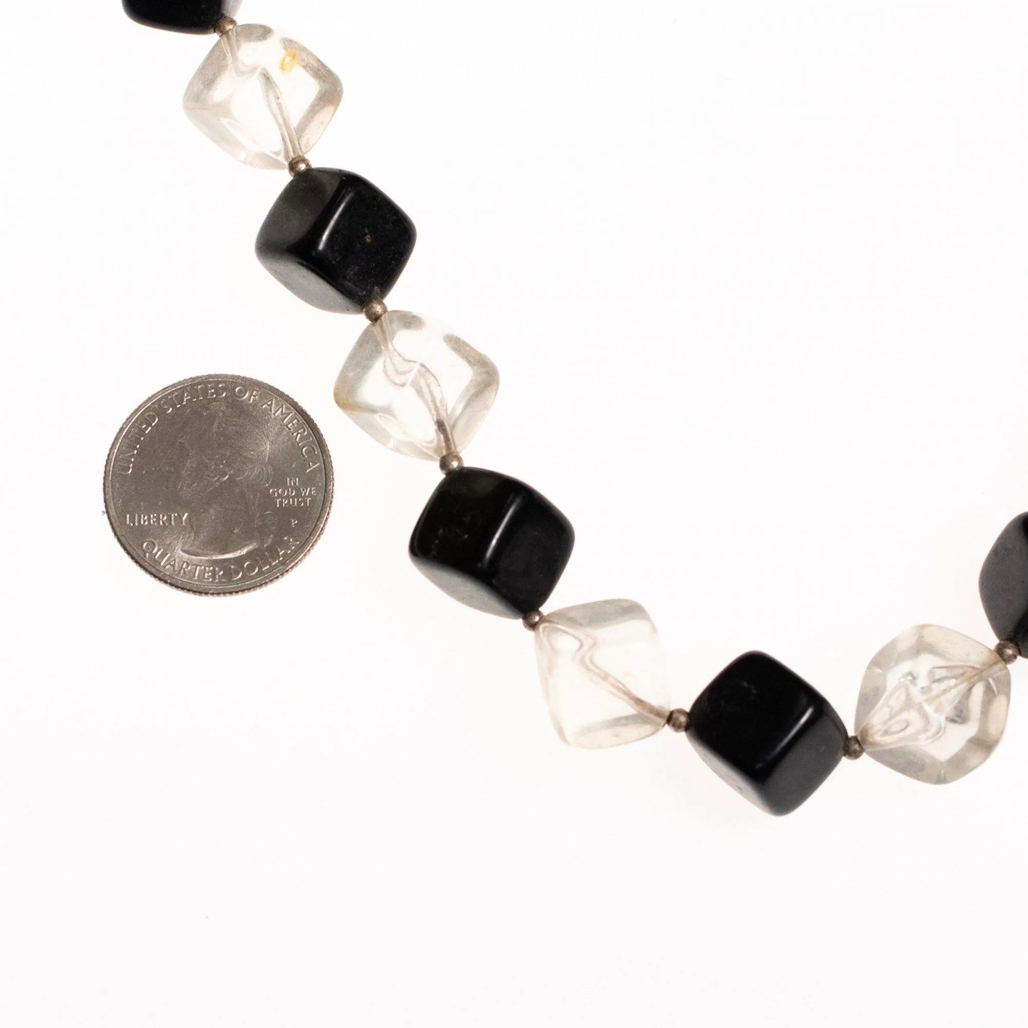 Vintage 1950s Square Clear and Black Chunky Lucite Beaded Necklace