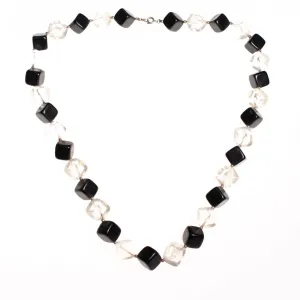 Vintage 1950s Square Clear and Black Chunky Lucite Beaded Necklace