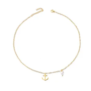 Vintage Anchor Heart-shaped Pearl Pendant Necklace