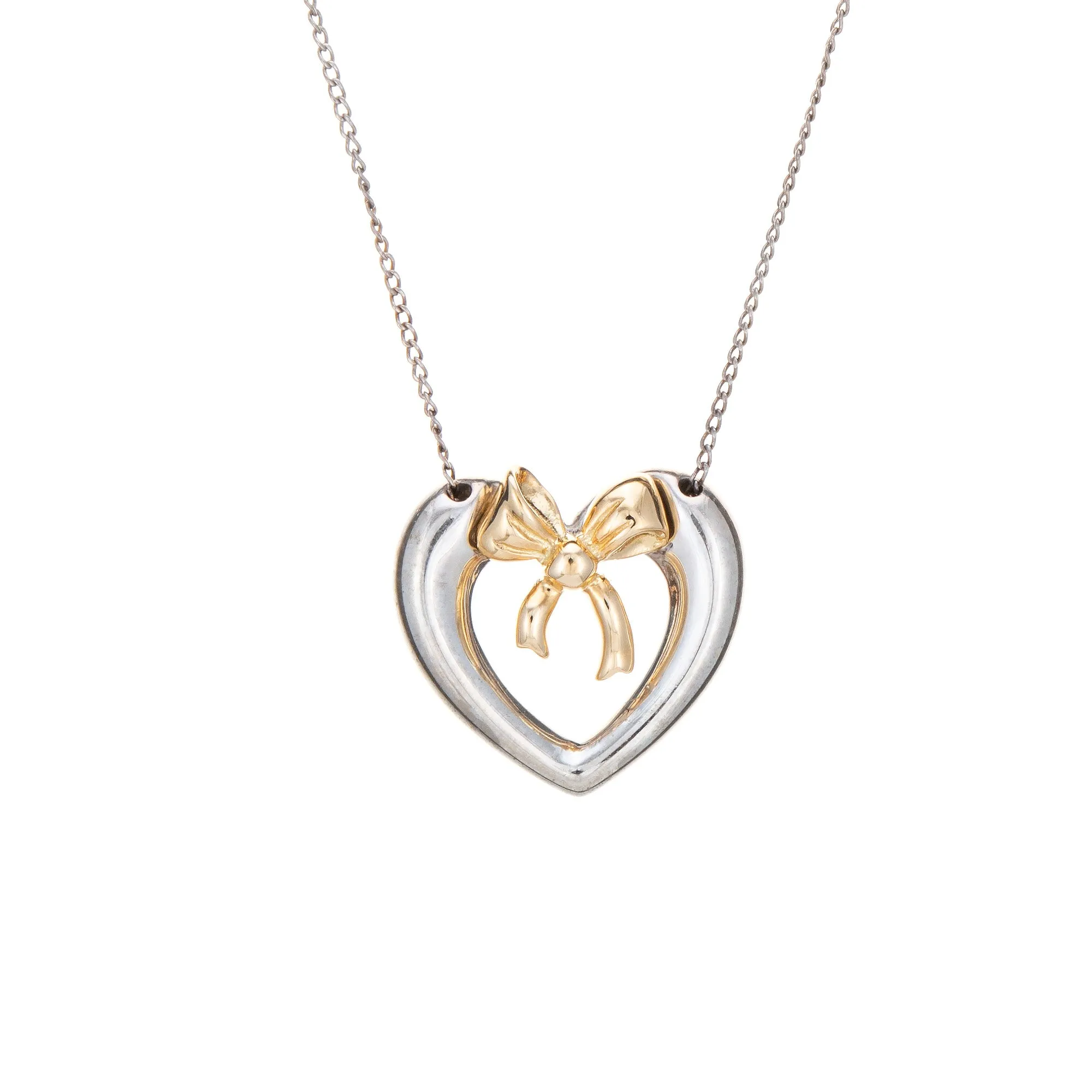 Vintage c1991 Tiffany & Co Bow Necklace Heart Sterling Silver 18k Yellow Gold