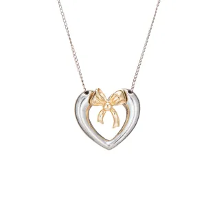 Vintage c1991 Tiffany & Co Bow Necklace Heart Sterling Silver 18k Yellow Gold