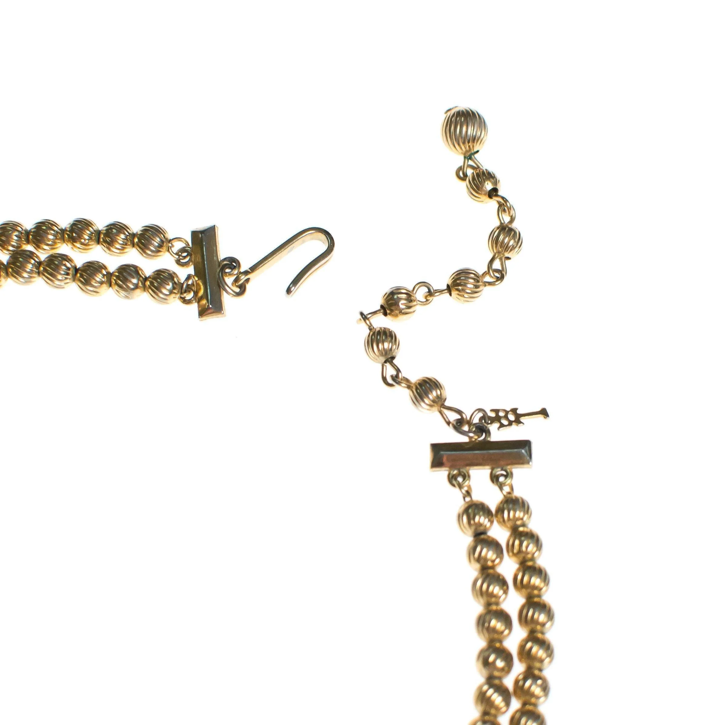 Vintage Crown Trifari Gold Bead Double Strand Necklace