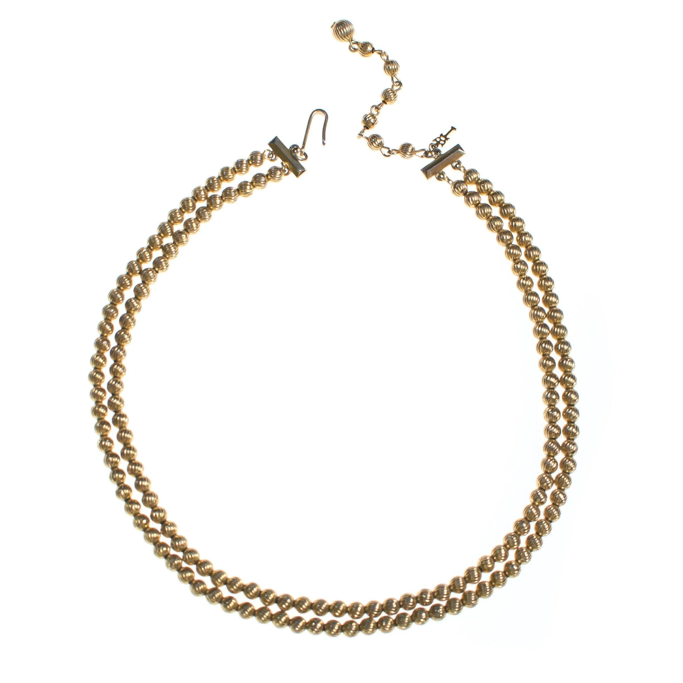 Vintage Crown Trifari Gold Bead Double Strand Necklace