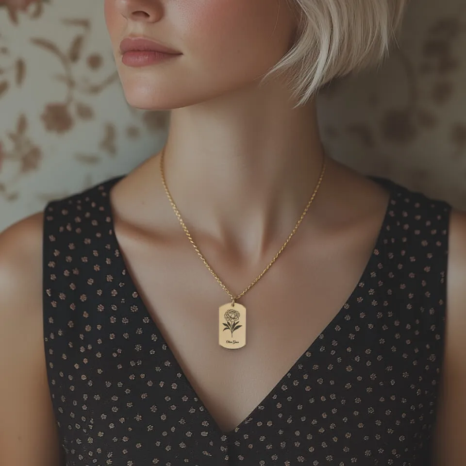 Violet Birth Flower Tag Pendant on Fine Chain