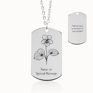 Violet Birth Flower Tag Pendant on Fine Chain