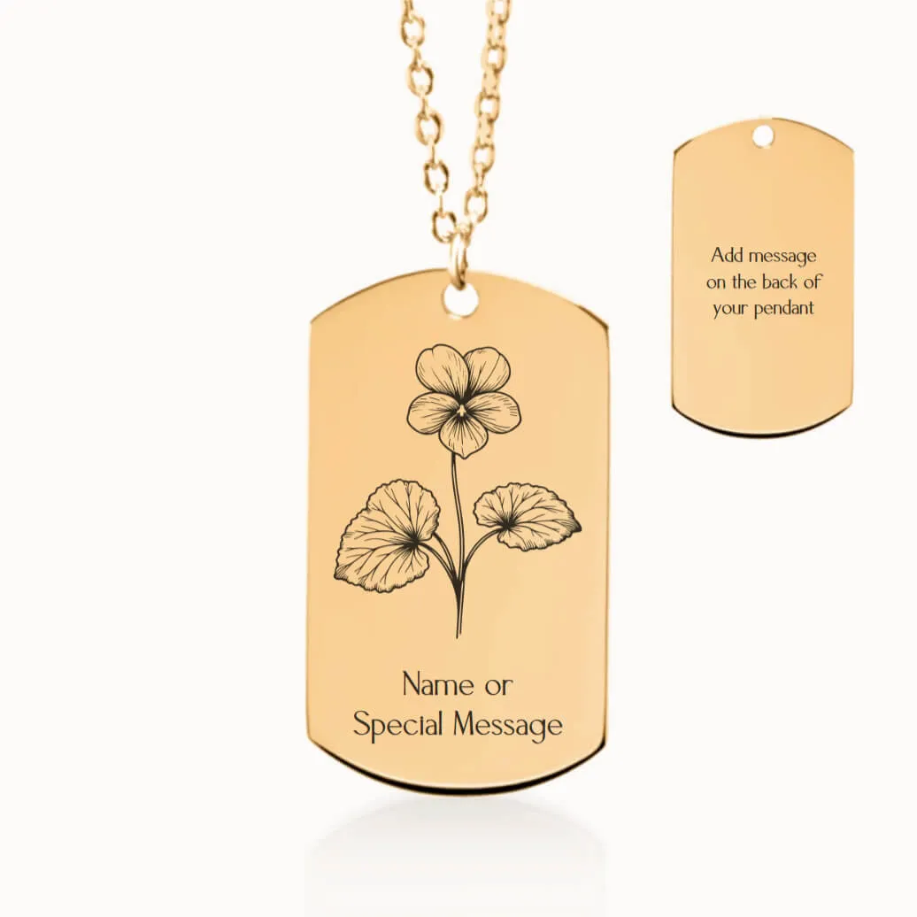 Violet Birth Flower Tag Pendant on Fine Chain