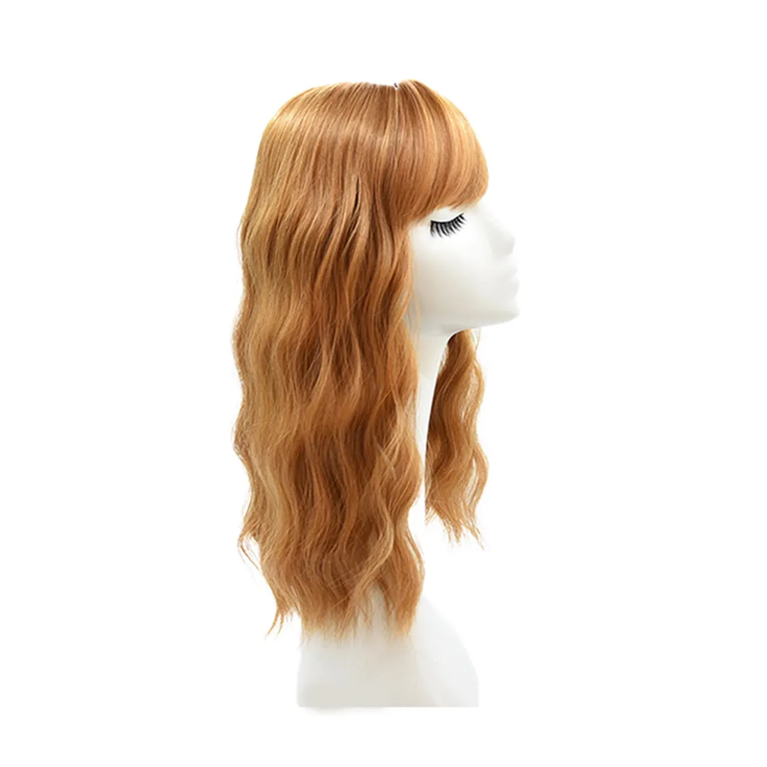 Viviabella Loose Water Wavy Hairpiece Clip in Fluffy Crown Topper With Choppy Bangs Synthetic Hair Toupee for Women Girls