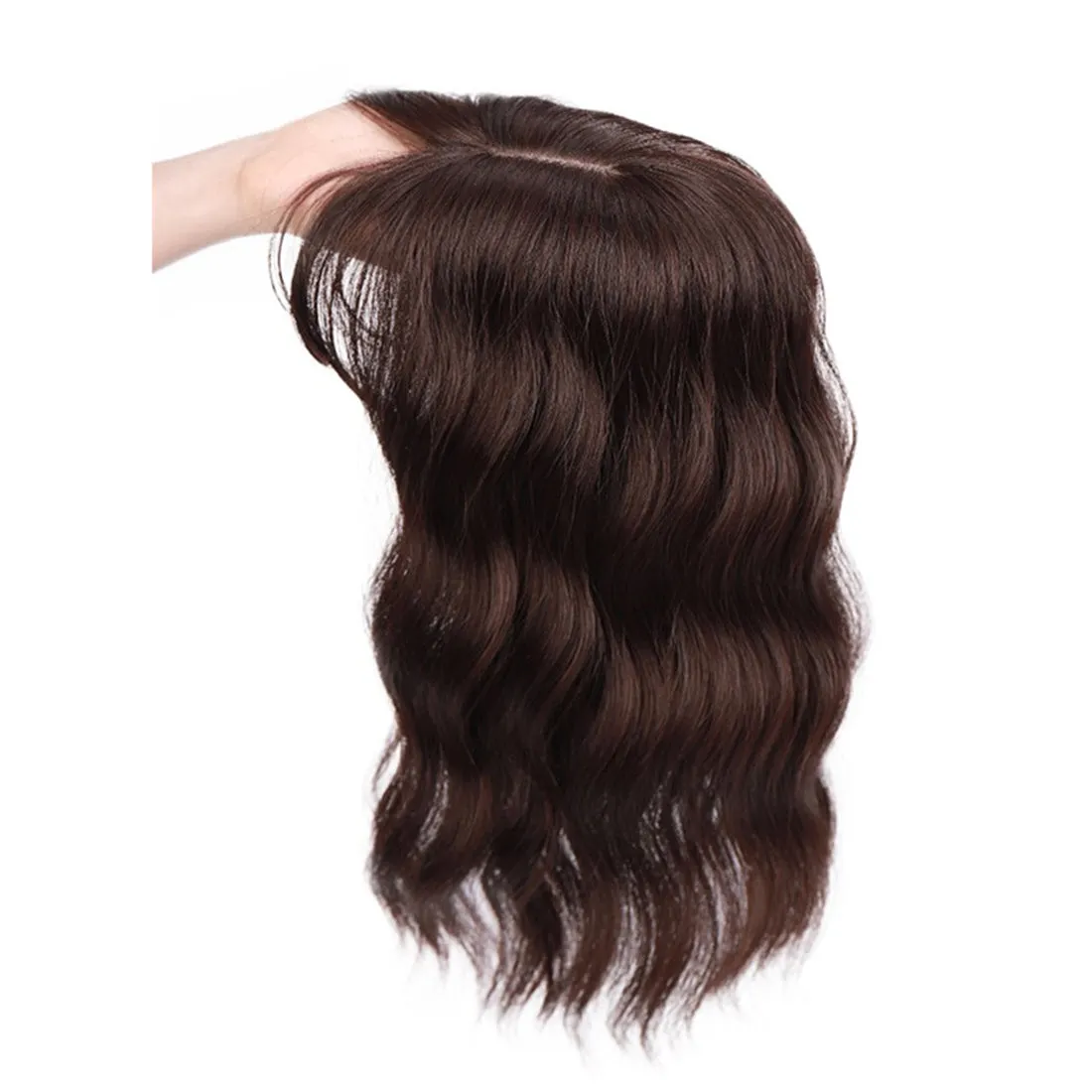 Viviabella Loose Water Wavy Hairpiece Clip in Fluffy Crown Topper With Choppy Bangs Synthetic Hair Toupee for Women Girls