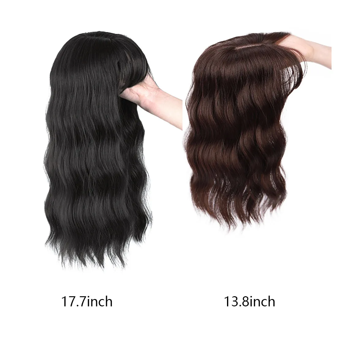 Viviabella Loose Water Wavy Hairpiece Clip in Fluffy Crown Topper With Choppy Bangs Synthetic Hair Toupee for Women Girls