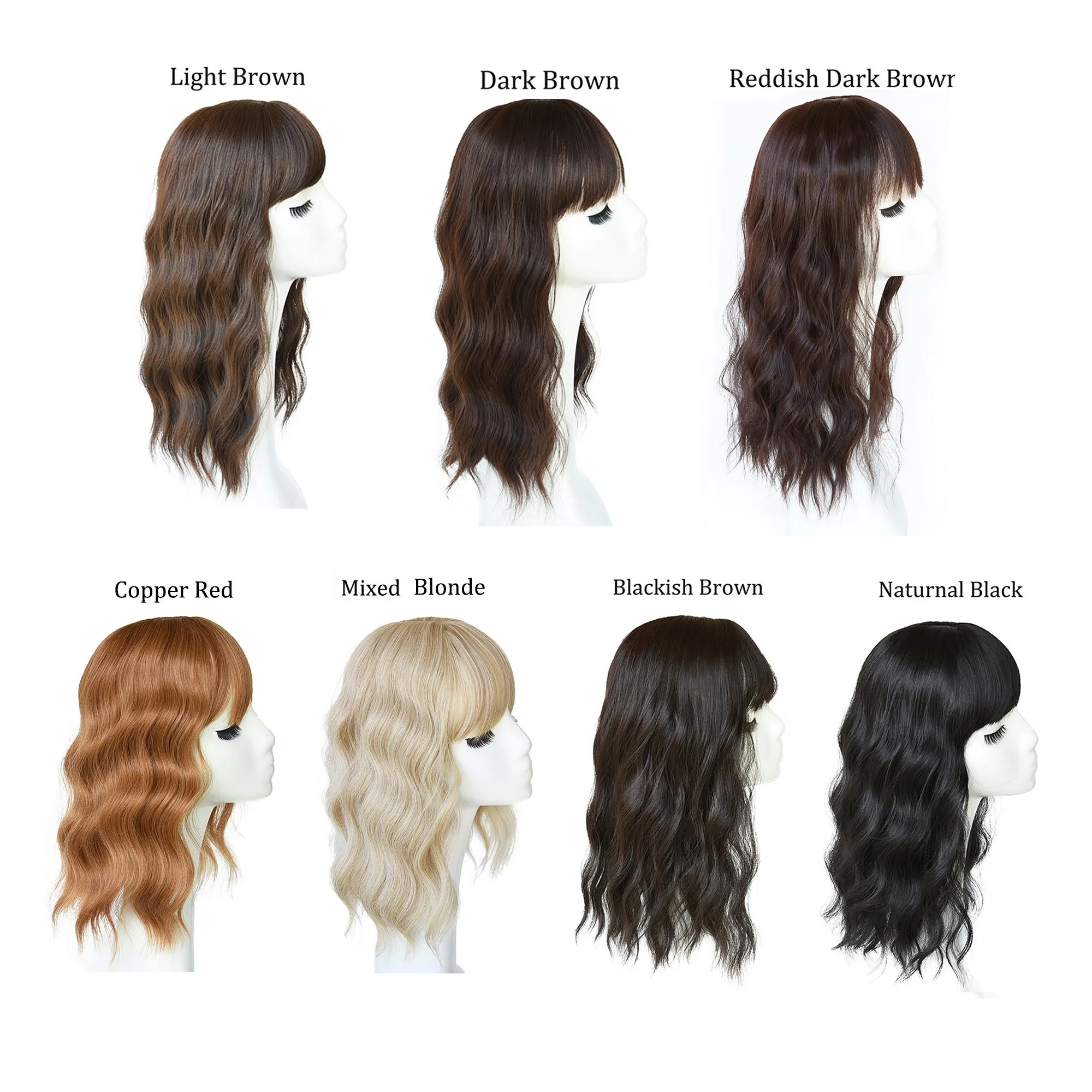 Viviabella Loose Water Wavy Hairpiece Clip in Fluffy Crown Topper With Choppy Bangs Synthetic Hair Toupee for Women Girls