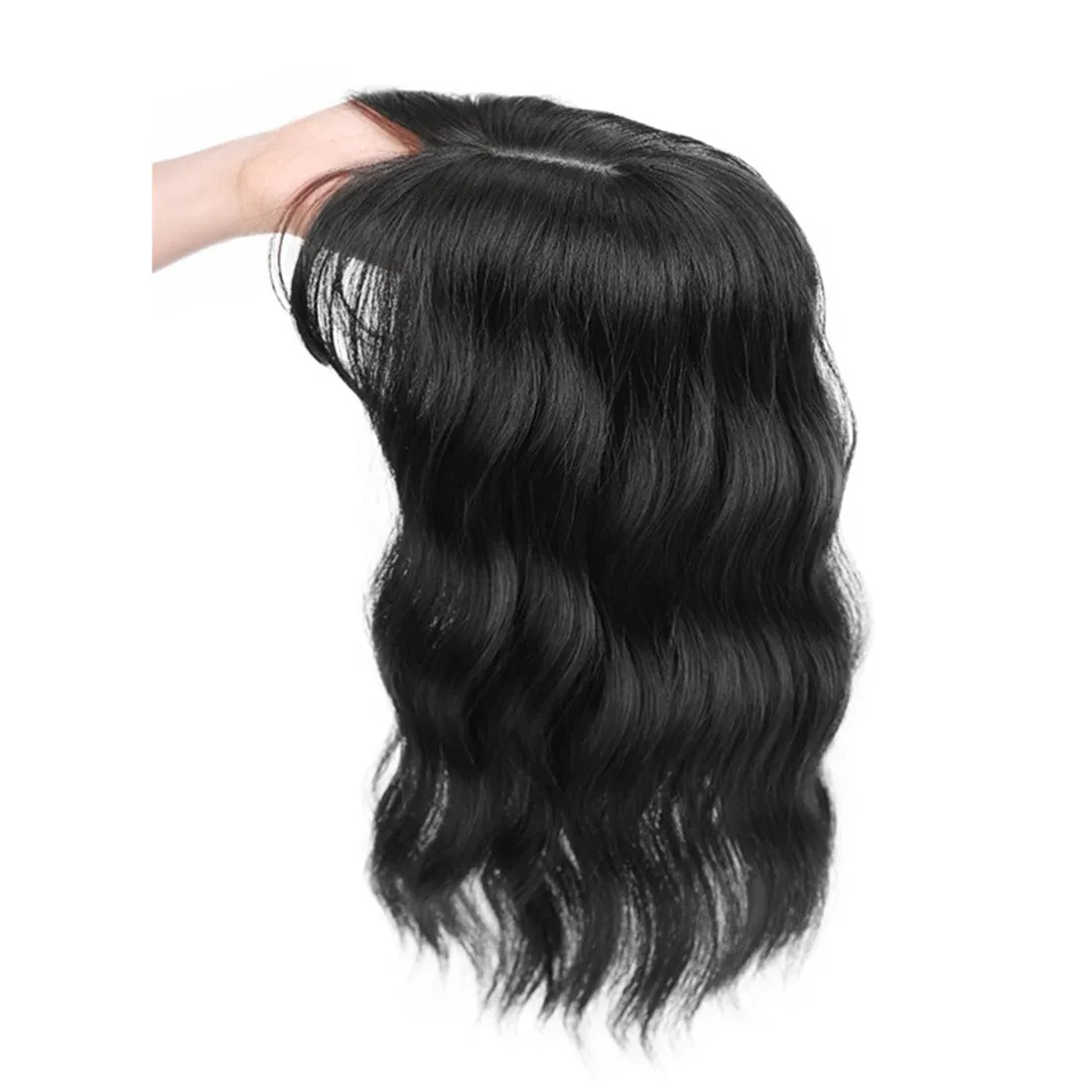 Viviabella Loose Water Wavy Hairpiece Clip in Fluffy Crown Topper With Choppy Bangs Synthetic Hair Toupee for Women Girls