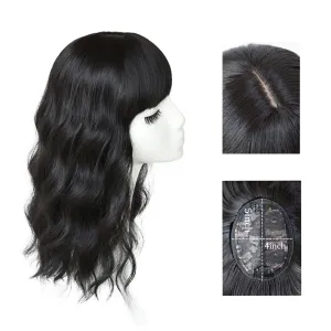Viviabella Loose Water Wavy Hairpiece Clip in Fluffy Crown Topper With Choppy Bangs Synthetic Hair Toupee for Women Girls