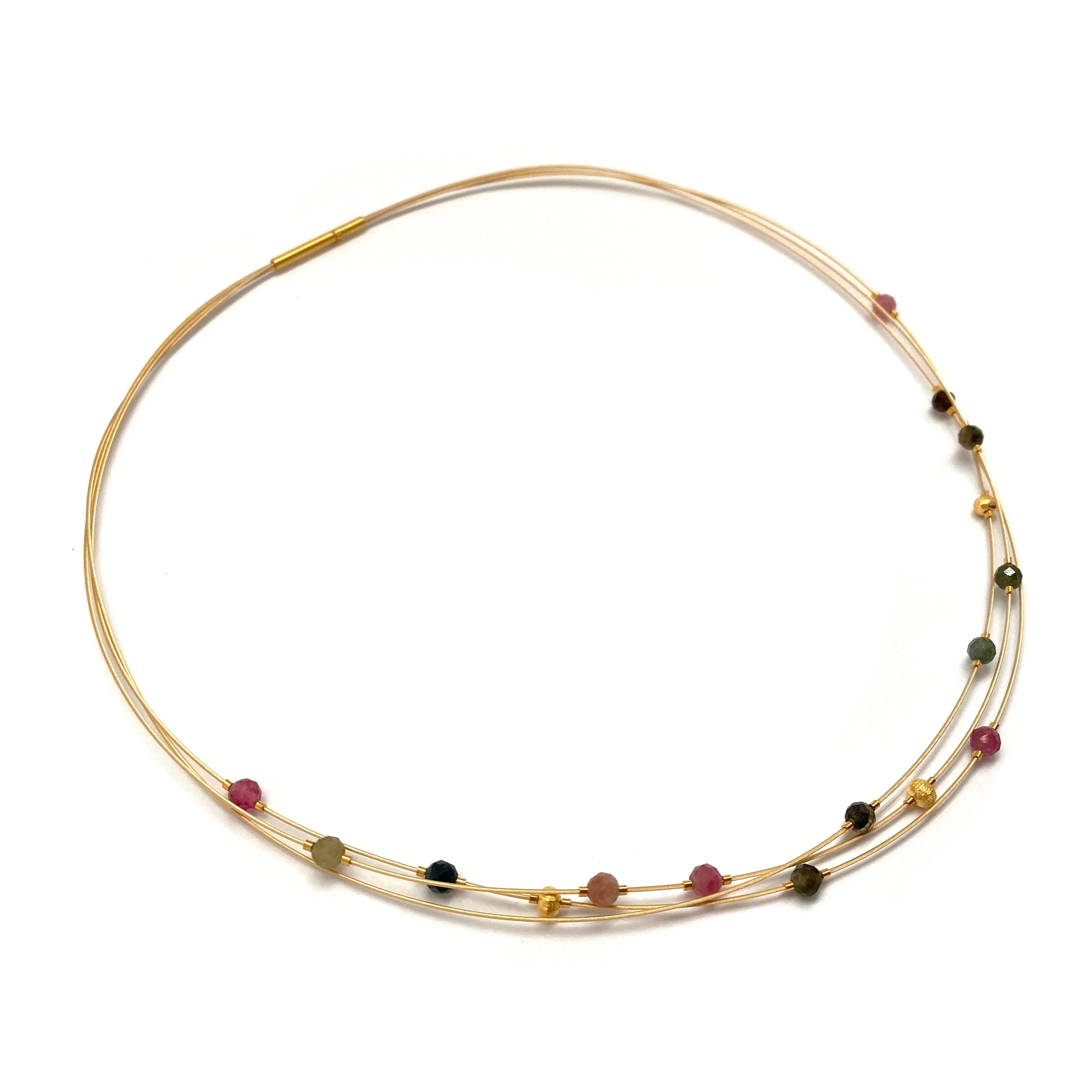 Watermelon Tourmaline and Gold Petite Collar Necklace