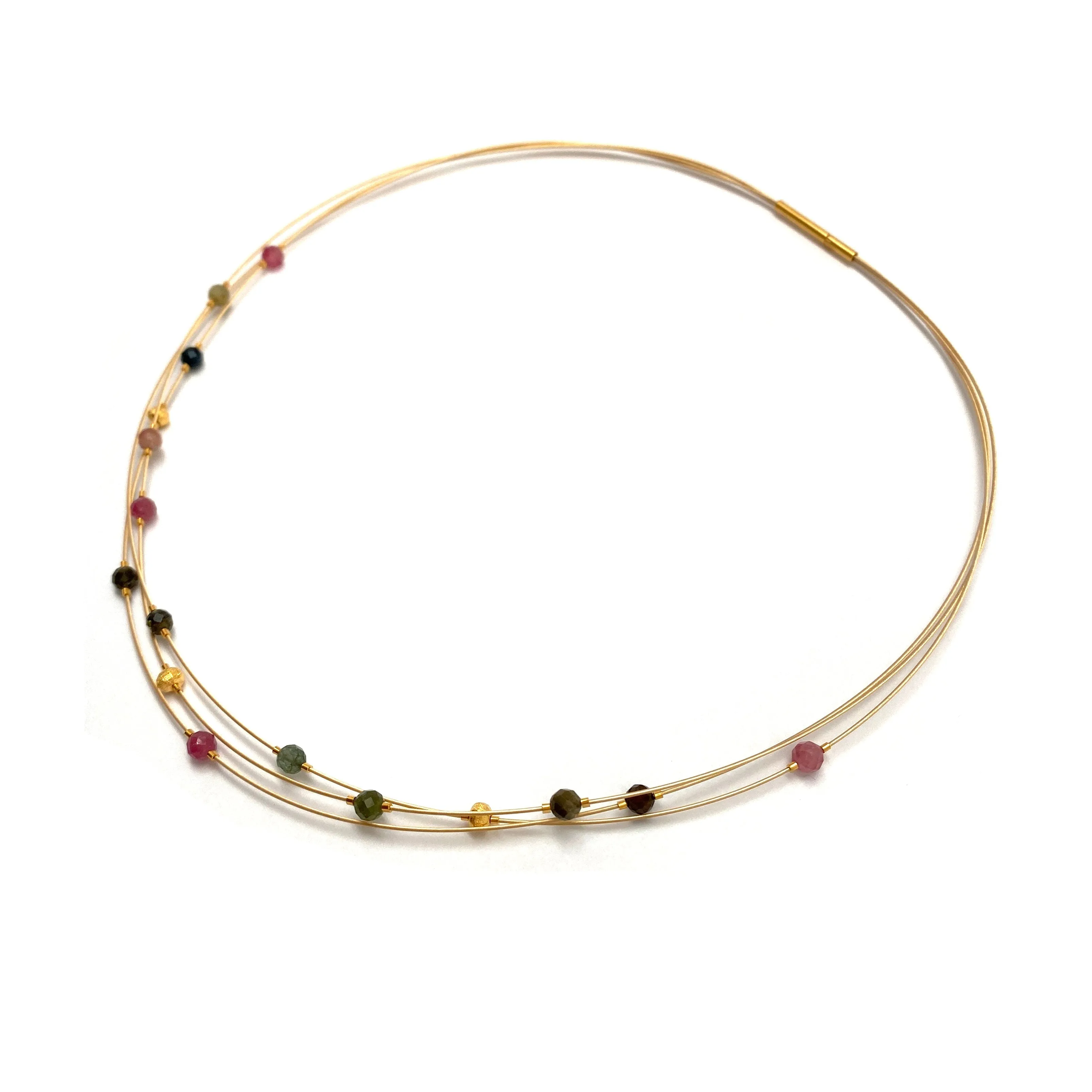 Watermelon Tourmaline and Gold Petite Collar Necklace